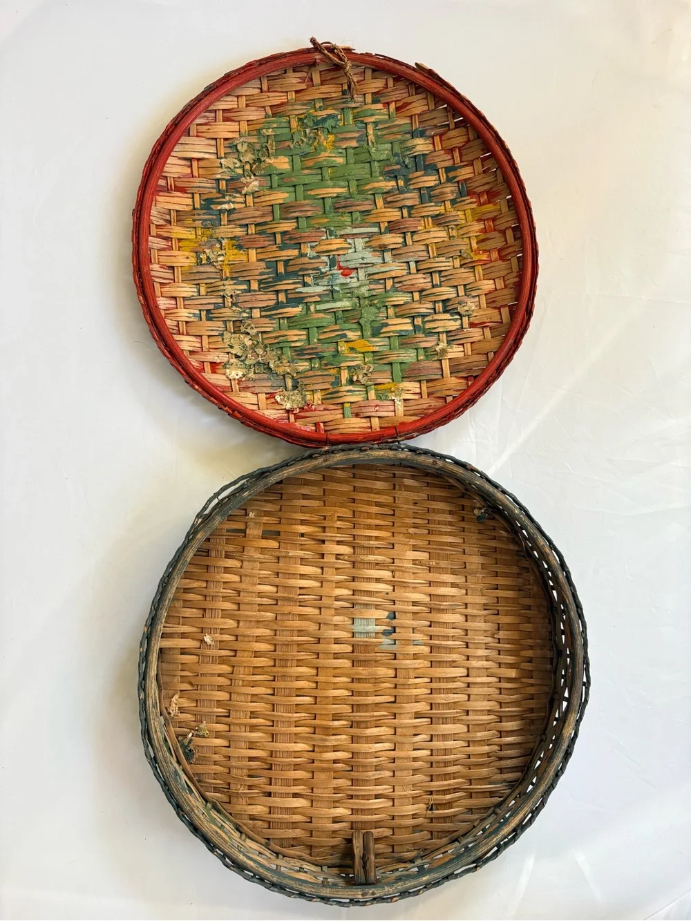 Handwoven Decorative Woven Basket Lid in Red, Green and Blue